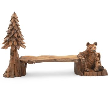 Rustic Driftwood Resting Bear Bench