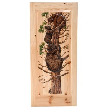 Rustic Hand Carved & Painted Tree Bears Single Panel Interior Door
