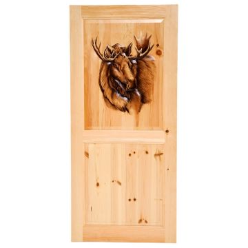 Rustic Hand Carved & Painted Bull Moose Double Panel Interior Door