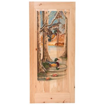 Rustic Hand Carved & Painted Woodland Ducks Single Panel Interior Door