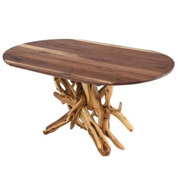 Rustic Oval Juniper Log Dining Table - Black Walnut Tabletop