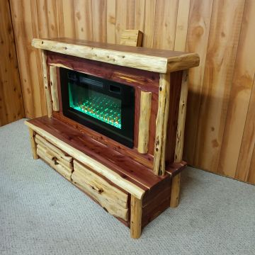 Rustic Red Cedar Log 2 Drawer Wall Fireplace
