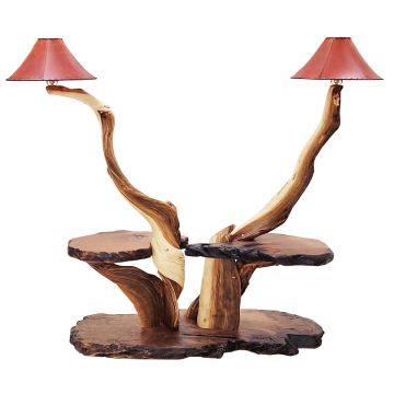 Rustic Redwood & Juniper Log Double Floor Lamp