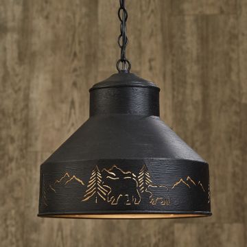 Rustic Black Bear Country Pendant Light