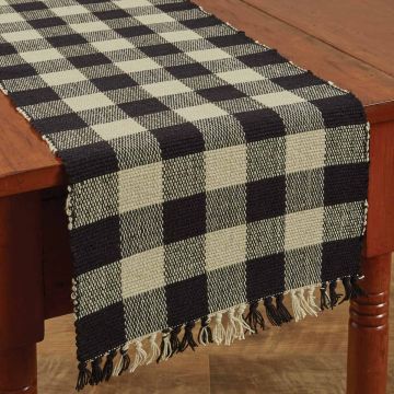 Rustic Black Checkered Fringe Table Runners