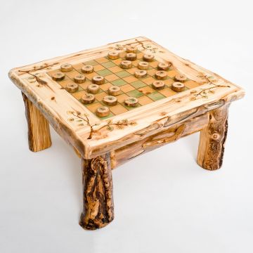 Rustic Aspen Hand-Painted Checker Board Table - 20"H