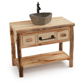 Rustic Colorado Aspen Open Log Bathroom Vanity with Towel Bar & Stone Sink & Faucet Package