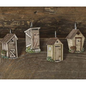 Rustic Country Outhouse Shower Curtain Hooks