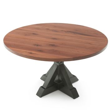 Rustic Natural Hardwood Pedestal Dining Table - Flat Edge Black Walnut Table Top - Natural Clear Finish