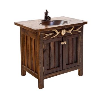 Rustic Rough Sawn Antler Accented Bathroom Vanity - Sink Center - Free Standing