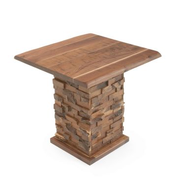 Rustic Stacked Teak & Walnut Pub Table