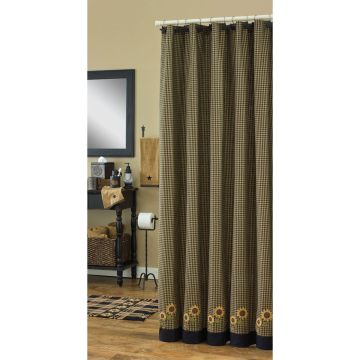 Rustic Sunflower Fields Fabric Shower Curtain