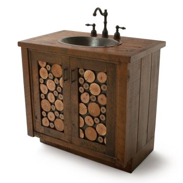 36" -42" Sink Center Rustic Campfire Vanity - Standard Motif Sides - Copper Sink Package