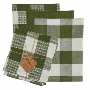 Sage Checkered 4 Piece Kitchen Towel Set