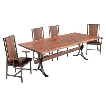 Santa Fe Iron Live Edge Natural Wood Dining Table - Black Walnut - Natural Clear Finish