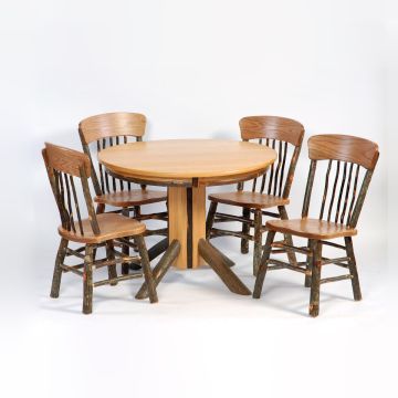 Saranac Hickory Round Single Pedestal Dining Table & Saranac Hickory Panel Back Chairs