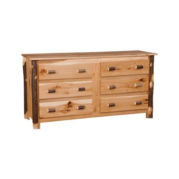 Real Hickory 6 Drawer Log Dresser