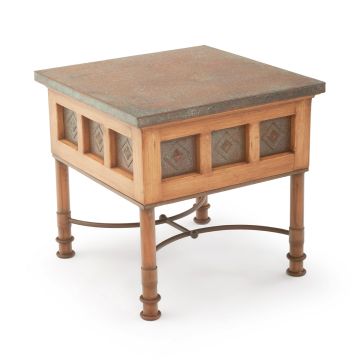 Patti Hammered Copper Alma End Table - Light Wood Finish - Antique Copper Iron Finish