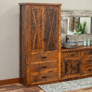 Sawmill Barn Door 3 Drawer Barnwood Linen Closet - Antique Barnwood Finish