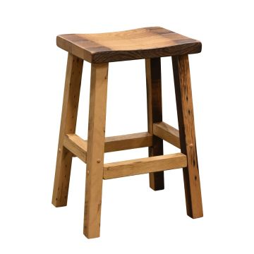 Reclaimed Barn Wood Scooped Seat 24" Counter Stool - Clear Finish