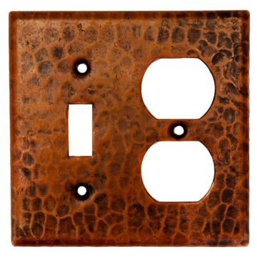 Copper Combination Switchplate, 2 Hole Outlet and Single Toggle Switch Left