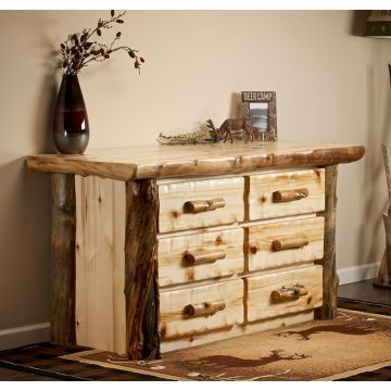 Aspen Lodge 6 Drawer Log Dresser--Flat drawer fronts