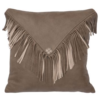 Silver Fox Fringe Leather Decor Pillow