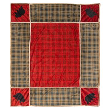 Red Plaid Bear Grid Throw