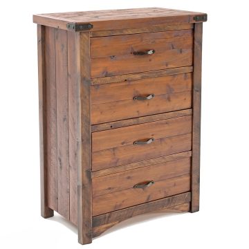 Sawmill 4 Drawer Rough Sawn Chest--Antique Barn wood finish, Corner metal accents