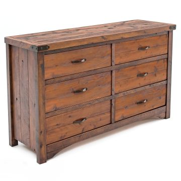 Sawmill 6 Drawer Rough Sawn Dresser--Antique Barnwood finish, Corner metal accents