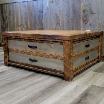 Sawmill Square Coffee Table with Drawers pictured in Wyoming Finish
