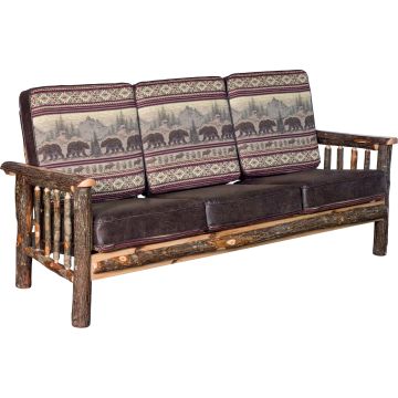 Rustic Hickory Log Sofa - Bear Mountain Backrest Cushion Fabric