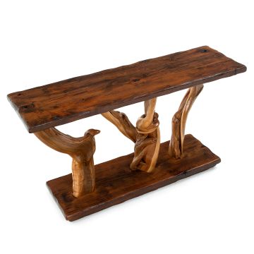 Rustic Juniper Sofa Table--Rustic Barnwood finish Alder top/base & Natural Clear finish Juniper legs