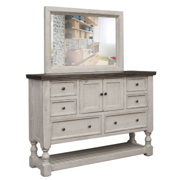 Stone Country Farmhouse 6 Drawer Barnwood Wardrobe Dresser, Shown with Optional Dresser Mirror