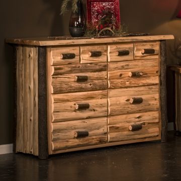 Hickory Logger 10 Drawer Dresser--Clear finish