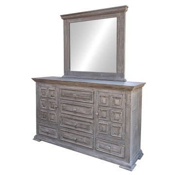 Terra Weathered Gray 6 Drawer Wardrobe Dresser, Shown with optional Dresser Mirror
