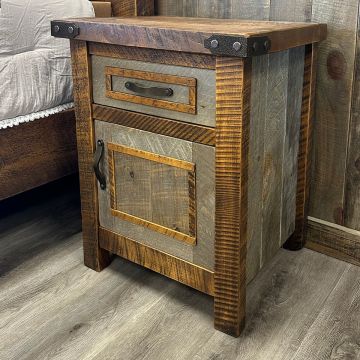 Timber Haven 1 Drawer and 1 Door Barnwood Nightstand in Wyoming Finish