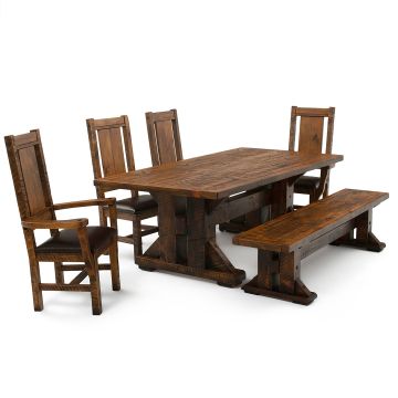 Timber Haven Rustic Barnwood Dining Table Set - Antique Barnwood Finish