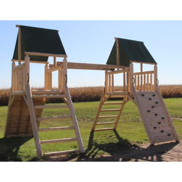 Timber Peak Double Tower Hanging Out Log Play Set