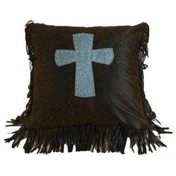 Turquoise Tooled Leather Cross Pillow