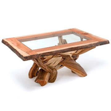 Twisted Trails Inlaid Glass Dining Table - Redwood