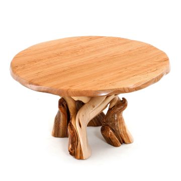 Twisted Trails Rustic Juniper Log Hardwood Dining Table - Cherry Tabletop - Natural Clear Tabletop & Base Finish - Manufactured Live Edge