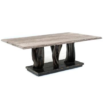Twisted Trails Rustic Organic Dining Table - Urban Graphite Blasted Oak Top & Ebony Gold Juniper Base