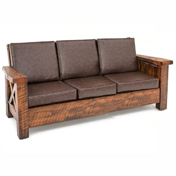 Western Winds Weathered Wood Sofa - Antique Barnwood Finish - Leather Fabric Cushions