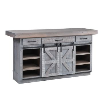 Rustic Reclaimed Barn Wood Barn Door Wine Bar - Doors Closed - Pewter Finish - Optional Whitewash