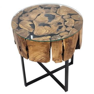 Urban Organic Chic Round Teak Glass Top End Table