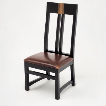 Urban Rustic Runway Dining Chair - Brown Leather Fabric Seat