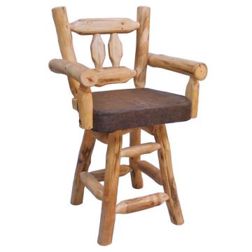 Beartooth Aspen Woodland Upholstered Log Pub Stools-Arm Chair-Counter Height-24Inch-Natural Log