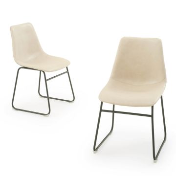 Vogue Upholstered Leather Dining Chair - Natural Beige Leather