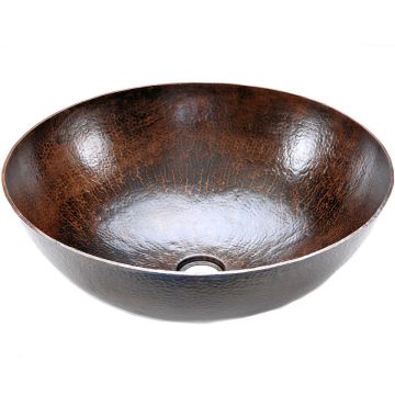Hammered Copper Large Round Vessel Sink Front View